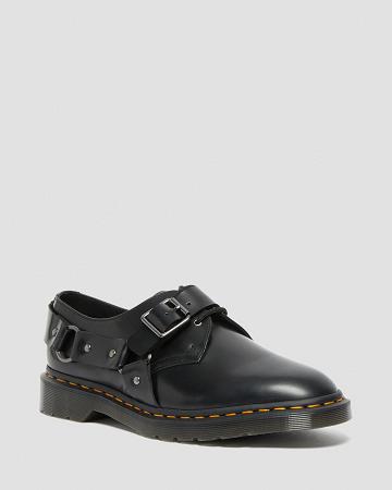 Men's Dr Martens Henree Polished Smooth Leather Buckle Shoes Black | AU 578UZG